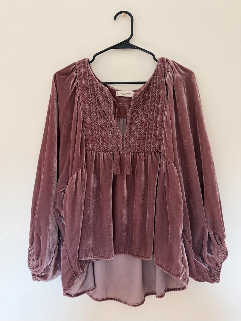 Lucky Brand Crushed Velvet Tunic Blouse in Dusty Mauve